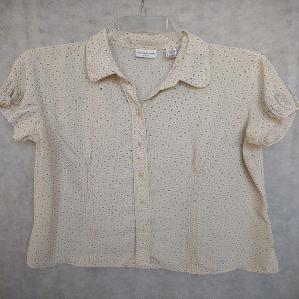 Covington Womens Ruffled Puff Sleeve Button Blouse Size Large